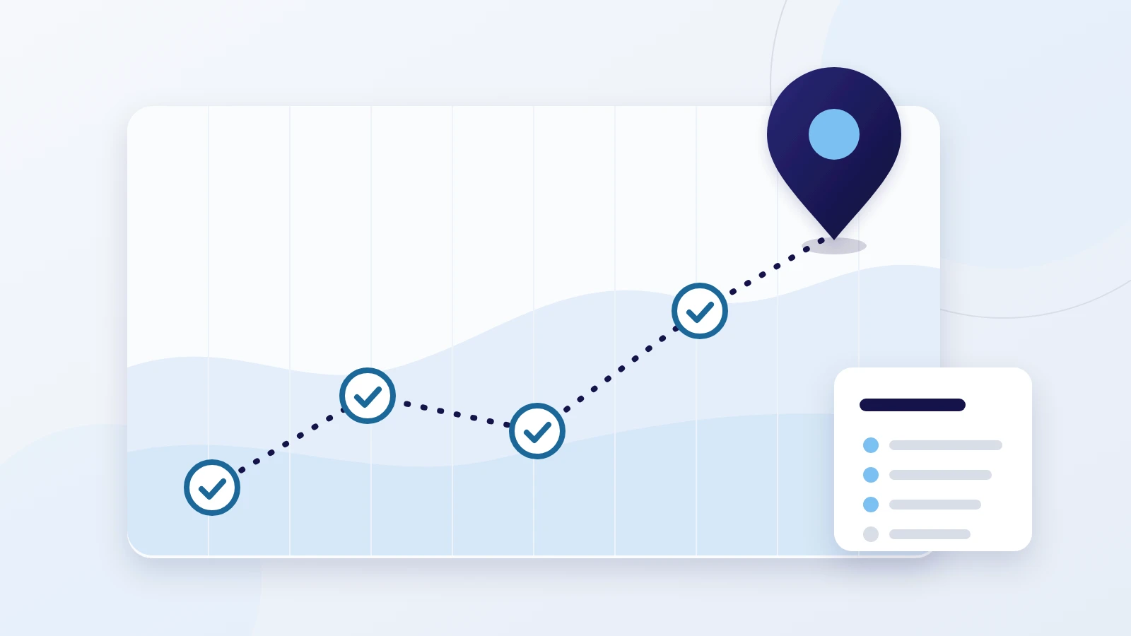 Illustration: a route of checked milestones leading to a destination pin